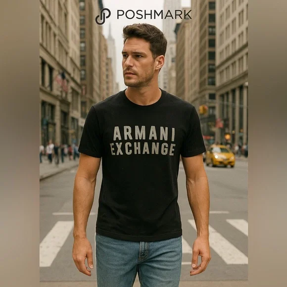 Armani Exchange Reflective logo Cotton T-shirt. Men’s Large. Charcoal. - Picture 1 of 3